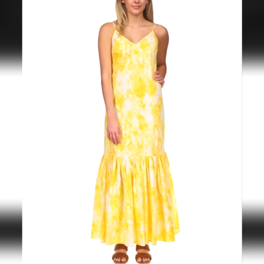 Nwt Michael Michael Kors  Yellow/White  Saffron Ruffle Resortwear Maxidress
